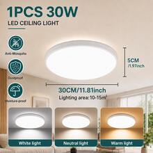 CANMEIJIA 1pc 45.5cm Round LED Ceiling Light, White Minimalist Modern Style, 18W/30W/40W 3-Color Temperature Adjustable, Flicker-Free Eye Protection, Anti-Insect Anti-Dust Design, Suitable For Bedroom, Living Room, Kitchen, Hallway And Indoor Lighting - White Ceiling Light 185-265V - View 14