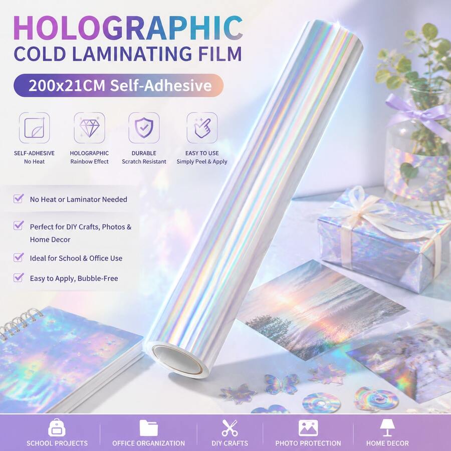 1 Roll Of 200*21 Cm Holographic Rainbow Transparent Self-Covering Cold-Pressed Film | Waterproof And Self-Adhesive, Suitable For DIY Home Decoration, Decorative Protection Photos, Stickers - 200*21cm-rainbow - View 1