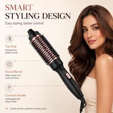 3-In-1 Curling Brush & Hair Straightener, 1.5-Inch Round Styling Brush For Soft Curls, Waves, Root Volume & Smooth Hair, Fast Styling Tool For Women, Home & Trave - Black - View 10