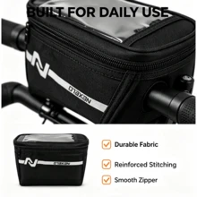 1pc Bicycle Handlebar Bag, Thickened Wear-Resistant Touchscreen Front Bag, Dual Straps Secure Large Capacity Zipper Portable Cycling Phone Storage Bag, Mountain Bike Road Bike Commuting Cycling Gear - Black - View 3