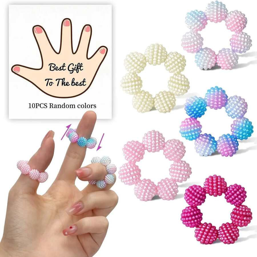 10pcs Beaded Finger Massage Rings (Random Color) Elastic Stretchable Hand Acupoint Roller Massager, Kneading Hand Acupoints To Relieve Soreness And Fatigue; Stress Relief And Relaxation Tool For Students And Office Workers; Portable Healing Gift - Multicolor - View 1