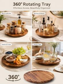 1pc 360° Rotating Wooden Turntable, Multi-Functional Solid Wood Tray, Kitchen Spice Organizer, Suitable For Cabinet Storage, Home Kitchen Decor, Housewarming, Halloween, Christmas, Graduation, Birthday Gift - View 6