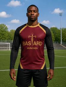 1pc Men's Long Sleeve Black Chain Pattern Anime Munich Football Jersey, Customizable Name, Number, Logo, Team And Sponsor, Suitable For Club, Team And Fan Gifts, Sports/Casual - Black - View 2