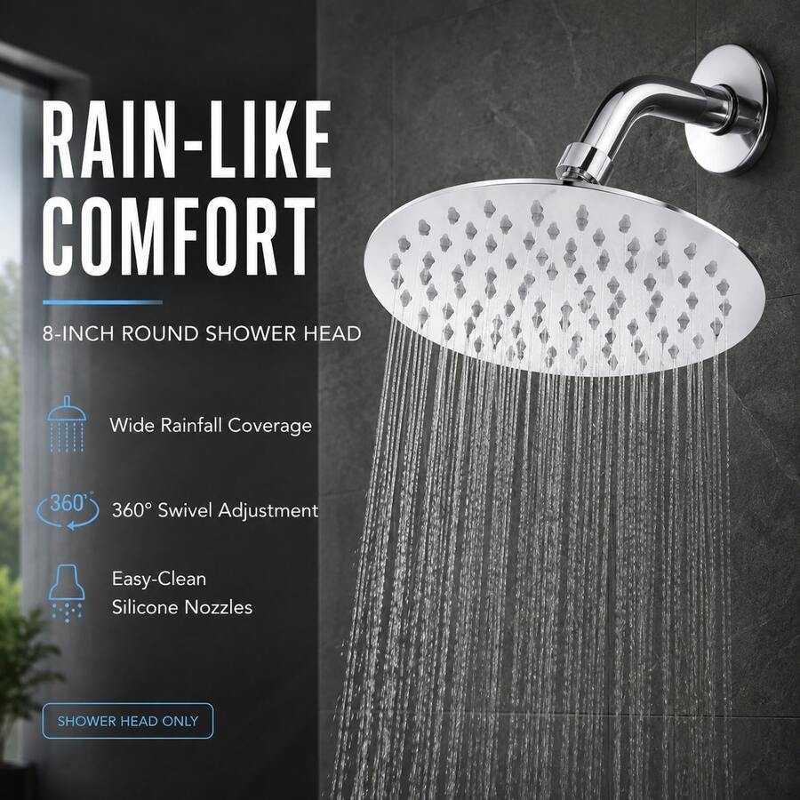 1 pièce Pomme de douche ronde de 8 pouces, pivotante à 360°, large couverture, buses en silicone faciles à nettoyer, pomme de douche de salle de bain suspendue, pomme de douche uniquement - rond - Voir 1
