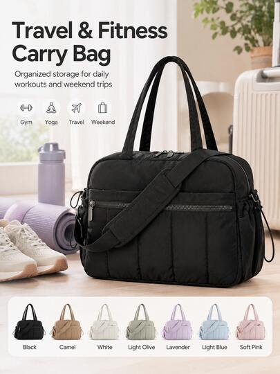 Grand sac de voyage de week-end pour femmes avec compartiments, sac fourre-tout léger à main, convient pour ordinateur portable, cosmétiques, articles de toilette et vêtements, sac à main à fermeture éclair à une épaule, convient pour les voyages de nuit, la salle de sport, les vacances, l'extérieur, les articles essentiels pour les voyages de week-end, l'utilisation en dortoir