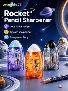 1pc Cute Rocket Shaped Pencil Sharpener, Transparent Mini Hand‑Held Pencil Cutter, Portable Space Theme Pencil Sharpener For Student School Stationery Supplies - Multiple Styles - View 3