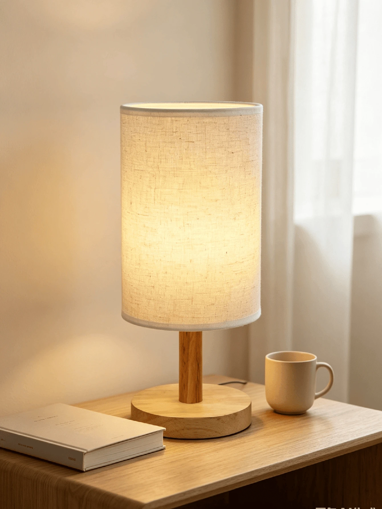 Minimalist Wooden Base Table Lamp, Fabric Cylindrical Lampshade USB Powered With Switch, Soft Warm Light Night Light, High Aesthetic Decorative Lamp, Suitable For Bedroom Bedside Table, Dormitory, Study, Indoor Home Atmosphere Lamp, Daily Home Decorative Lamp