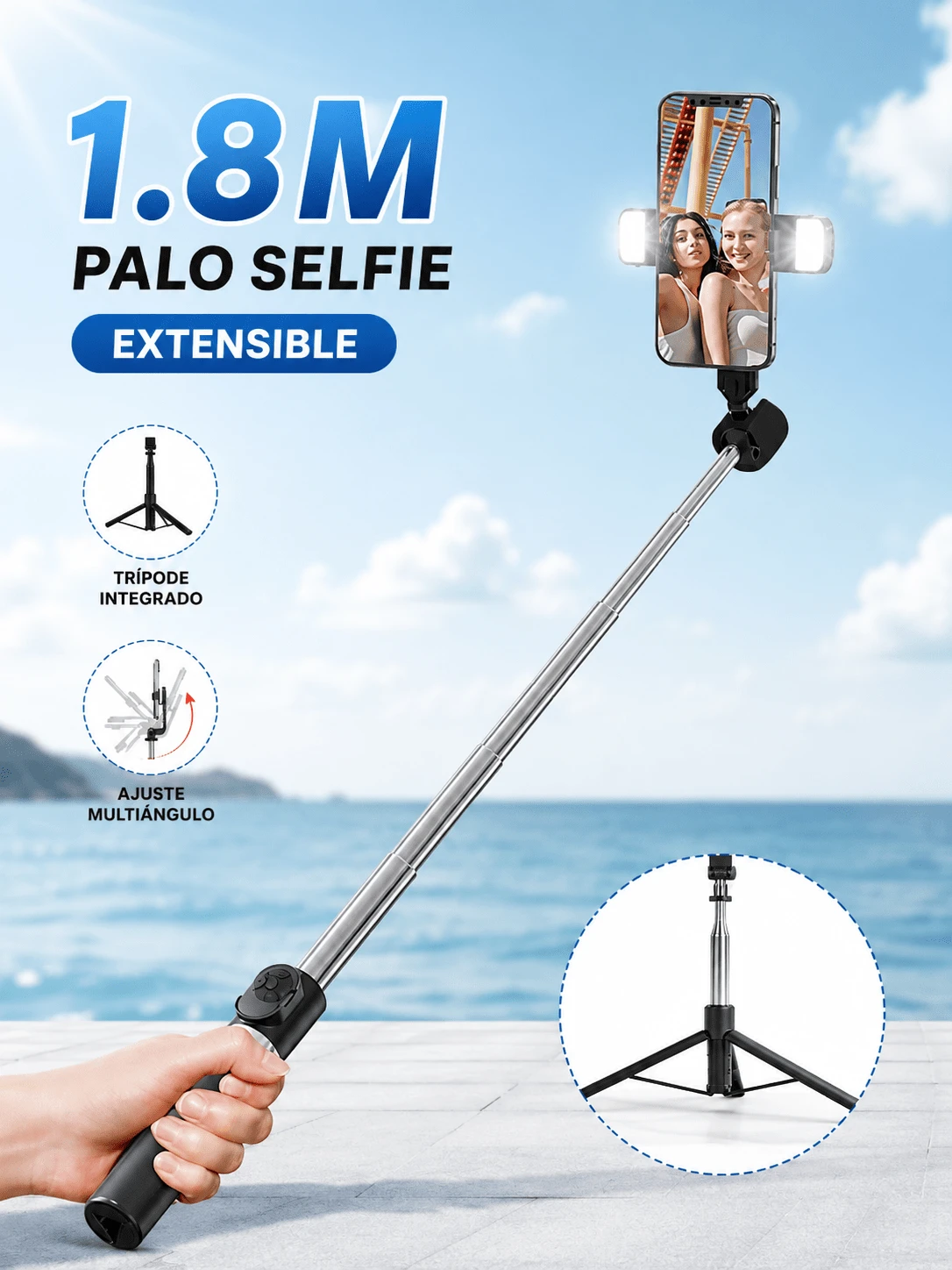 Selfiestick & Tripod Head - Black - View 1