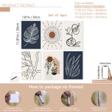 6pcs Set Modern Minimalist Wall Art Posters, Minimalist Style Framed Gallery Wall Set, Boho Prints Collection, Neutral Boho Comfortable Wall Decor, With Or Without Frames, Room Decor, Home Decor, Dorm, Hotel, Living Room, Bedroom, Bathroom, Office Wall Decoration Gift - A - View 15