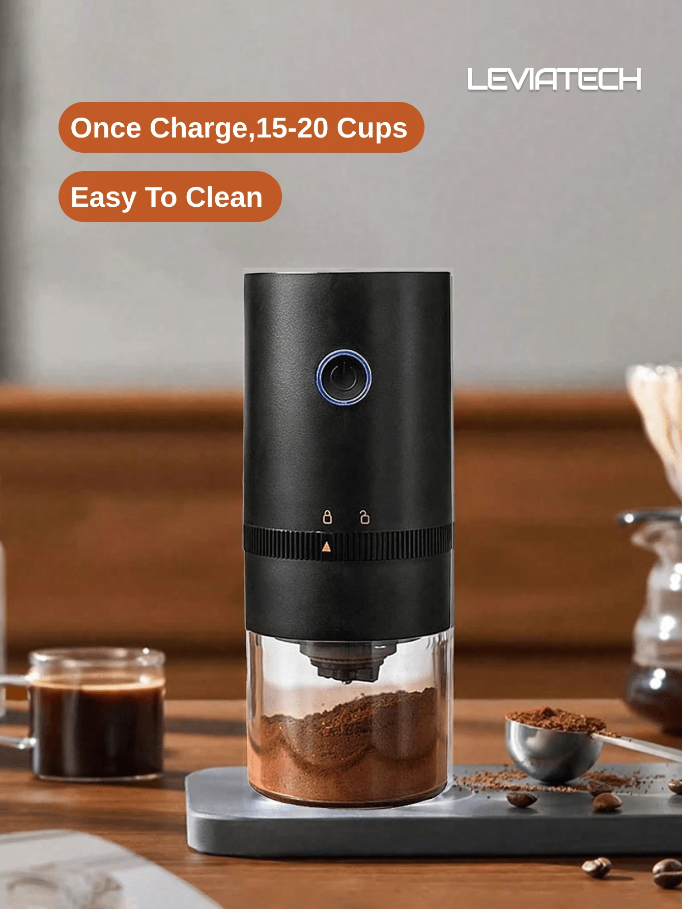LEVIATECH Hadiah Hari Valentine: Penggiling Kopi Portabel Isi Ulang USB - Inti Penggiling Keramik Profesional, Kehalusan Dapat Diatur, Cocok untuk Rumah, Kantor, Perjalanan, Sekolah, dan Acara Lainnya