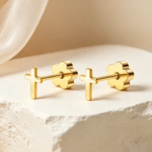 SHZYLN 1 Pair Minimalist Mini Cross Piercing Stud Earrings, Simple & Elegant Ear Jewelry, Fashion Accessory For Helix, Tragus, Cartilage, Daily & Holiday Gift - Cross - View 4