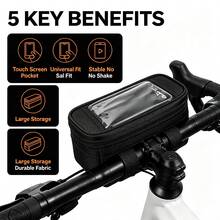 1pc Bicycle Handlebar Bag, Thickened Wear-Resistant Touchscreen Front Bag, Dual Straps Secure Large Capacity Zipper Portable Cycling Phone Storage Bag, Mountain Bike Road Bike Commuting Cycling Gear - Black - View 5