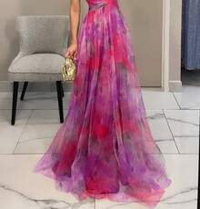 Damen Blumen Maxi Kleid V-Ausschnitt ärmellos Cut Out Taille Abend Party Kleid elegant böhmisch langes Kleid für Hochzeitsgast Urlaub - Verschiedenfarbig - Übersicht 2