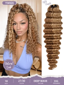 Y WIGS Pre-Separated Blend #D27/30 Deep Wave Crochet Human Hair For Miracle Knots 18 Inch 55g 100% Human Hair Extensions For Boho Braids Invisible Feathered Crochet Hair For Back To School, Halloween, Holiday, Vacation, Daily, Sports - S27/30 - View 1