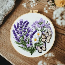 1PC 20*20cm/7.9*7.9in,Beautiful Purple Flowers Embroidery Kit, DIY Handmade Embroidery Set For Adult Beginners, Home Gift, Women's Sewing Gift, Including User Manual, Printed Pattern Fabric, Embroidery Frame, Needle And Thread. - Beautiful Purple Flowers - View 7