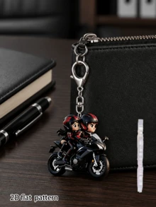 [2D Flat]2D Flat Mini Motorcycle Rider With Passenger Keychain Pendant - Cute Couple Motorcycle Keychain, Suitable For Car Keys, Backpacks, Phone Accessories - Acrylic Motorcycle Gift (Souvenir For Enthusiasts) Couple Style, Travel Accessory, Beach Party Decoration, Daily Fashion Accessory, Perfect Gift For Halloween, Mother's Day, Christmas, Back To School Season, Wedding, Graduation Season - A - View 3