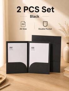 1Pc Multi‑Color A4 Paper File Folder, Double Pocket Document Organizer, Blank Cardboard Paper Portfolio, Label‑Ready Paper Storage Folder, Back‑To‑School Must‑Have, Study & Campus Supplies, Hot Practical Office Desktop Accessory - Multiple Styles - View 5
