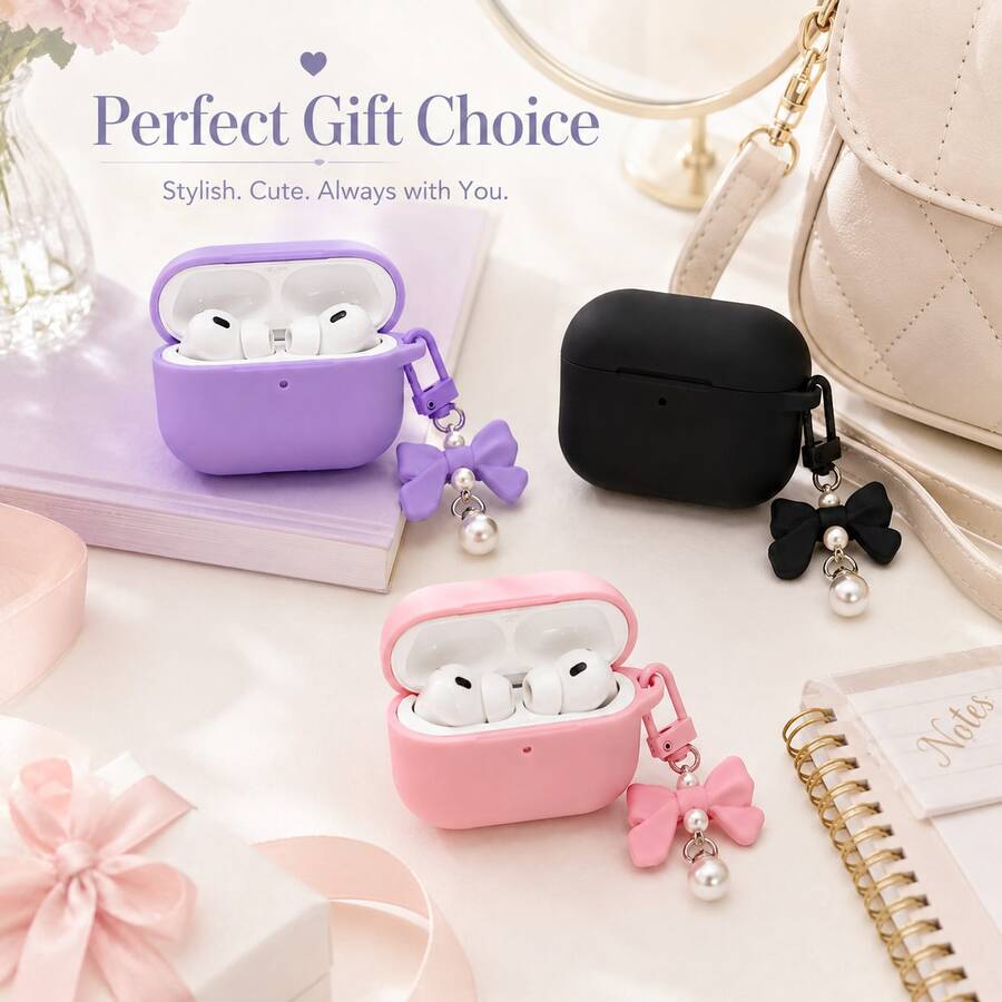 Fashion Chocolate Case For Airpods Pro 3 2025 Case Soft Silicone Earphone Cover For Airpods 4 3 2 1 Pro 2 With Bowknot Keychain - Hot Pink - View 1