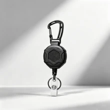 Retractable Badge Reel Carabiner Clip Heavy Duty Anti-Loss Key Holder Outdoor Hiking Keychain - Black - View 1