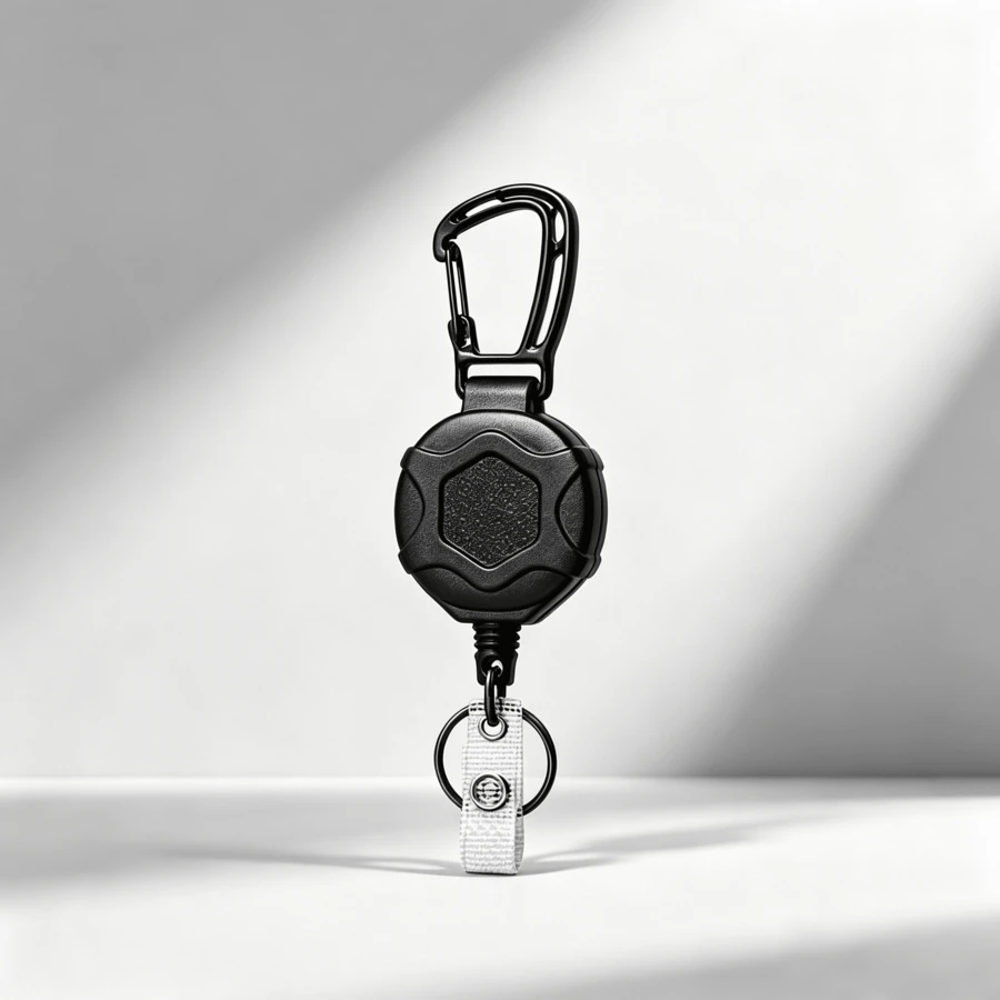 Retractable Badge Reel Carabiner Clip Heavy Duty Anti-Loss Key Holder Outdoor Hiking Keychain - Black - View 1