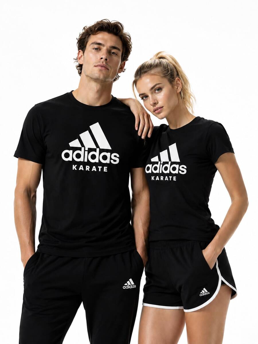 Adidas 夏季新款速干大Logo透气舒适休闲运动短袖T恤，男女款 - 黑與白 - 查看 1