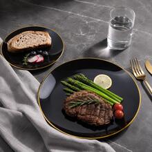 2/12/25/50pcs Set 7.5 Inch Dessert Plates And 10.25 Inch Dinner Plates, Black Gold Rim Plates, Suitable For Weddings, Anniversaries And Celebration Party Tableware - Black - View 4