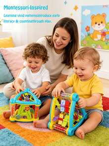 Learning Activity Cube, Baby Activity Cube With 3 Sensory Shape Blocks, Music Busy Board, Early Educational Toy, Montessori Toy Suitable For 1-2 Year Old, 1st Birthday Gift - Multicolor - View 12