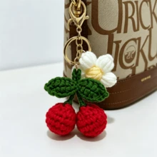 1pc Handmade Knitted Fruit Keychain, Minimalist Bag Charm, Car Key Holder, Adult Decorative Accessory, Peach Cherry Pear Pendant - Multicolor - View 4