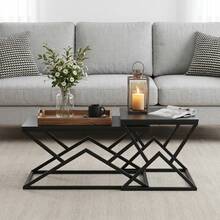 Black Modern Geometric Coffee Table - Wooden Top With Sturdy Metal Frame - Industrial Style Cocktail Table & Side Table For Living Room 80 X 50 X 40 Cm - Black - View 1