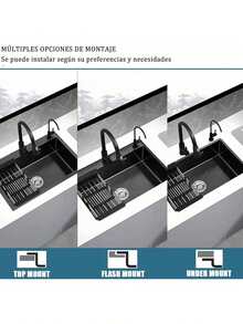 LY Fregadero de cocina Fregadero de cocina moderno Con grifo de tres funciones, grifo de agua filtrada y dispensador de jabón para satisfacer todas las necesidades del hogar. Un fregadero esencial para las cocinas contemporáneas(55 cm * 45 cm * 21 cm) - Negro - Ver 6