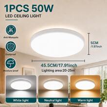 CANMEIJIA 1pc 45.5cm Round LED Ceiling Light, White Minimalist Modern Style, 18W/30W/40W 3-Color Temperature Adjustable, Flicker-Free Eye Protection, Anti-Insect Anti-Dust Design, Suitable For Bedroom, Living Room, Kitchen, Hallway And Indoor Lighting - White Ceiling Light 185-265V - View 11