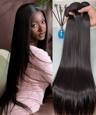 38"40"42" 15A Human Hair Straight Bundles Brazilian Human Hair Extensions 3 Bundle Real Unprocessed Human Hair Wavys Doule Drawn Virgin Bundles Weave Extensions Natural Color