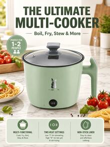 Olla multifuncional antiadherente, arrocera, freidora eléctrica, olla eléctrica para saltear, olla de presión eléctrica, mini olla caliente. Portátil y compacta, fácil de limpiar, con revestimiento antiadherente, adecuada para uso en interiores y exteriores, esencial de cocina. - Verde - Ver 3