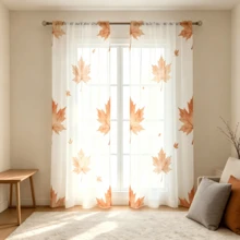 2pcs Maple Leaf Printed Home Decoration Curtains,Rod Pocket, Simple Artistic Style Elegant Window Curtains, Suitable For Kitchen, Coffee Shop, Restaurant, Balcony, Garden, Bedroom, Thanksgiving, Autumn Decoration - Multicolor - View 7