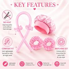 7pcs Satin Heatless Curling Rods Set, Same Color Satin Scrunchies, Disposable Face Towels, Leopard Print Hair Curlers, No Damage Overnight DIY Natural Wavy Hair Styling Tools, Home Dorm Travel Hair Care Skincare Set, Birthday Valentine's Day Mother's Day Christmas Gift For Girlfriend Best Friend Mom Young Girl - Heatless Satin Curling Rod - View 5