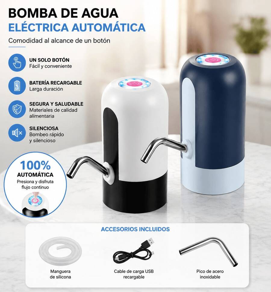 2/1piezas Dispensador Automático de Agua para Garrafón con Bomba Eléctrica USB, Sistema Portátil de Extracción de Agua, Diseño Moderno con Flujo Cómodo, Funcionamiento Silencioso y Fácil Instalación, Perfecto para Casa, Trabajo, Oficina y Uso Diario,Elige tu favorito entre dos colores disponibles: negro y blanco.