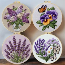1PC 20*20cm/7.9*7.9in,Beautiful Purple Flowers Embroidery Kit, DIY Handmade Embroidery Set For Adult Beginners, Home Gift, Women's Sewing Gift, Including User Manual, Printed Pattern Fabric, Embroidery Frame, Needle And Thread. - Beautiful Purple Flowers - View 13
