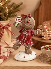 1pc Gingerbread Man Tabletop Decor, Adorable Christmas Resin Figurine In Red Or Green Outfit, Candy Cane Cookie Ornament For Coffee Bar, Kitchen Counter, Mantel, Christmas Party, Xmas Home Decor And Gift - Multiple Styles - View 2
