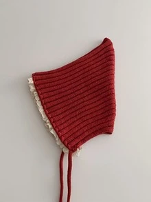 1pc Girls Lace Trim Knitted Earflap Hat, Autumn/Winter Warm Tie-Up Beanie, Multiple Colors Available - Multicolor - View 8
