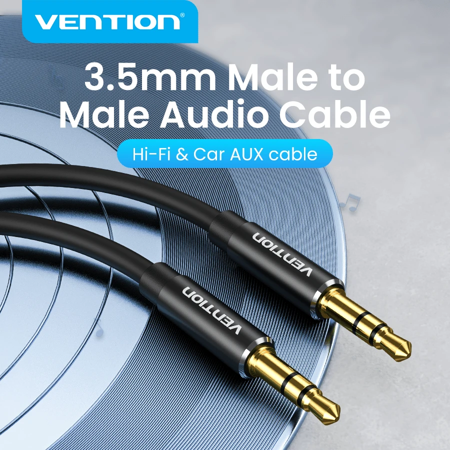 VENTION 3.5mm 音訊線 TRS 音訊線 3.5mm 對 3.5mm 立體聲插頭對插頭耳機線 公對公 AUX 線,適用於耳機、汽車音響、聲霸、電腦、筆記本電腦等 - 黑色 - 查看 1