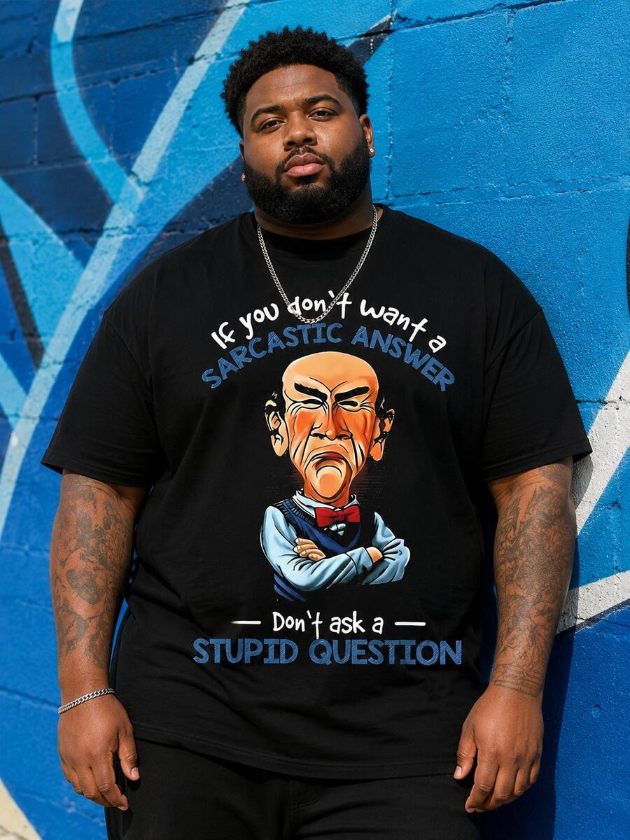 Große Größen Herren T-Shirt mit Grafik eines alten Mannes, Polyester Strickstoff, Rundhalsausschnitt, Lässig Passform, einzigartiges Grafikdesign - Verschiedenfarbig - Übersicht 1