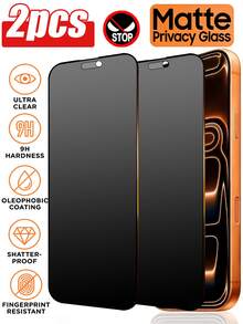 2pcs Privacy Screen Protector, Matte Tempered Glass Privacy Film, Dual-Sided Anti-Peeping, High Definition Front, Privacy Protection, Frosted Texture, Anti-Fingerprint, Matte Surface Reduces Fingerprints And Smudges, While Minimizing Reflections. Please Clean Screen, Align Carefully, Peel Film And Press Slowly To Remove Air Bubbles. No Alignment Frame Or Quick Application Tool Needed, Patient Operation Can Achieve Bubble-Free Application. Compatible With IPhone - Black - View 14
