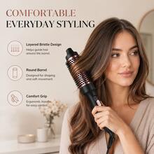 3-In-1 Curling Brush & Hair Straightener, 1.5-Inch Round Styling Brush For Soft Curls, Waves, Root Volume & Smooth Hair, Fast Styling Tool For Women, Home & Trave - Black - View 7