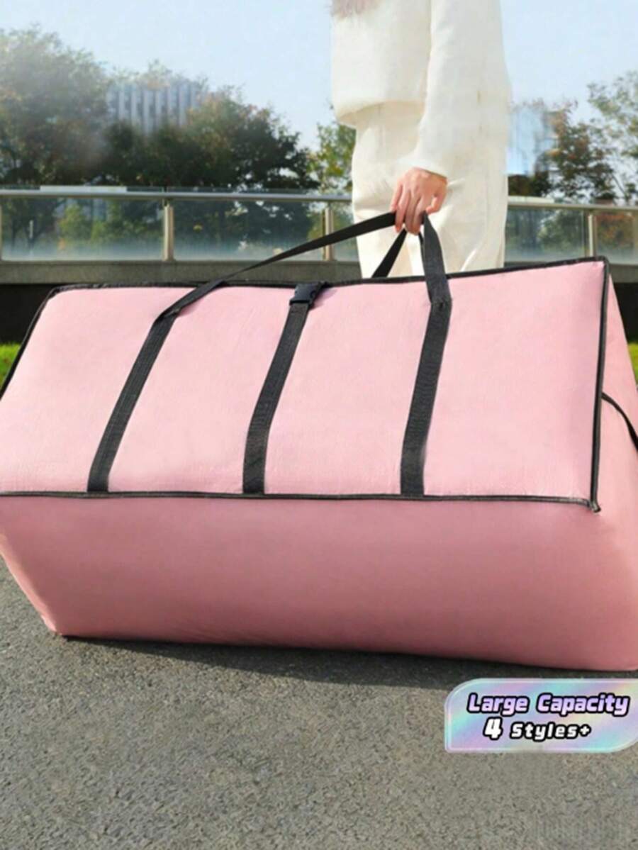 1件大號可折疊布製收納袋,附手柄,適用於床上用品、衣物、季節性物品,防水防塵,便攜式居家旅行搬家收納方案,超大容量拉鍊收納箱替代品 - 粉色 - 查看 1