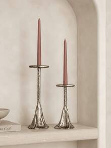 Textured Hammered Silver Tall Candle Holder, Asymmetrical Wavy Base Pillar Candle Stand, Vintage Luxury Tabletop Candlestick For Living Room, Dinner Party, Home Decor - Copper Hill Candle Holder - View 4