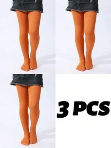 3pcs Plain Colored Kids Dance Stirrup Tights, Soft & Comfortable Leggings For Dance Practices, All Season - Multicolor - View 36