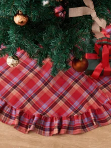 Vintage Plaid Christmas Tree Skirt, Cozy Rustic Holiday Tree Decoration With Ruffled Trim, Classic Red Green Fabric Tree Cover Holiday Tree Base For Farmhouse Christmas Home Decor - Multicolor - View 4