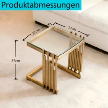Modern Square Coffee Table Gold Clear - Side Table With Glass And Stainless Steel Frame - 金色 + 透明 - 查看 5