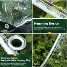 1pc 99% Clear PVC Waterproof Tarp, Tear Resistant Grommet Tarpaulin With Eyelets Every 50cm, Easy Installation Outdoor Clear Curtain For Patio Pergola, Balcony & Camping - Transparent - View 4