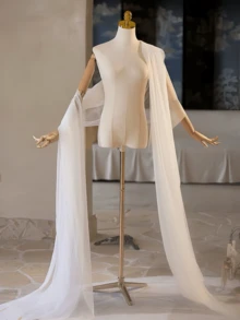 1pc Women's Long Shawl Scarf Neck Veil White Black Red Lake Blue Pink Champagne Long Mesh Material Wedding Shawl 350X60cm Mesh Shawl Elegant Style Wedding Shawl Veil Scarf Suitable For Wedding Banquet Performance Party Travel Photography Props Bridal Accessories Holiday Decoration Shawl Scarf Korean Style High-End Neck Veil Long Soft Mesh Scarf Bridal Gown Train Shoulder Veil Korean Style High-End Vintage Long Chiffon Scarf Bridal Gown Cheongsam Outerwear Shawl - Clear - View 13